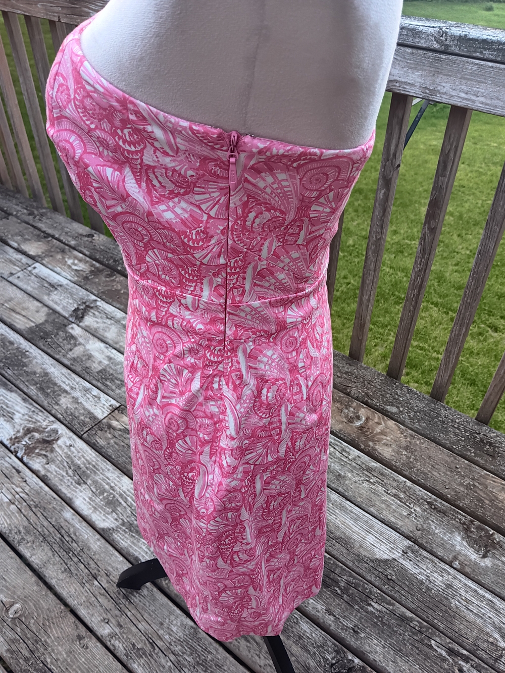 Vineyard Vines Pink Shell Print Strapless Cotton Sheath Dress Size 2 Coastal - Picture 4 of 7